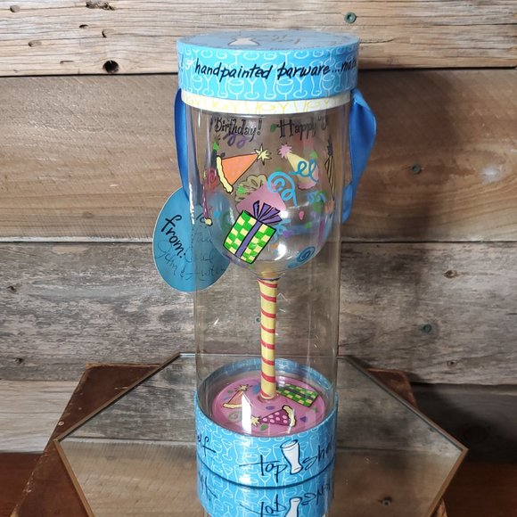 Top Shelf Handpainted Wine Glass - Happy Birthday  with Box - Picture 7 of 7